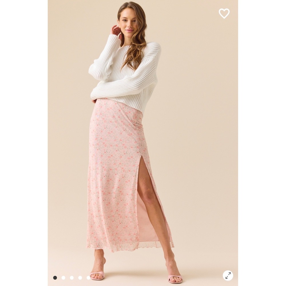 Altar'd State Pink Floral Midi Skirt Side Slit Lettuce Hem‎ Size XL NWT
